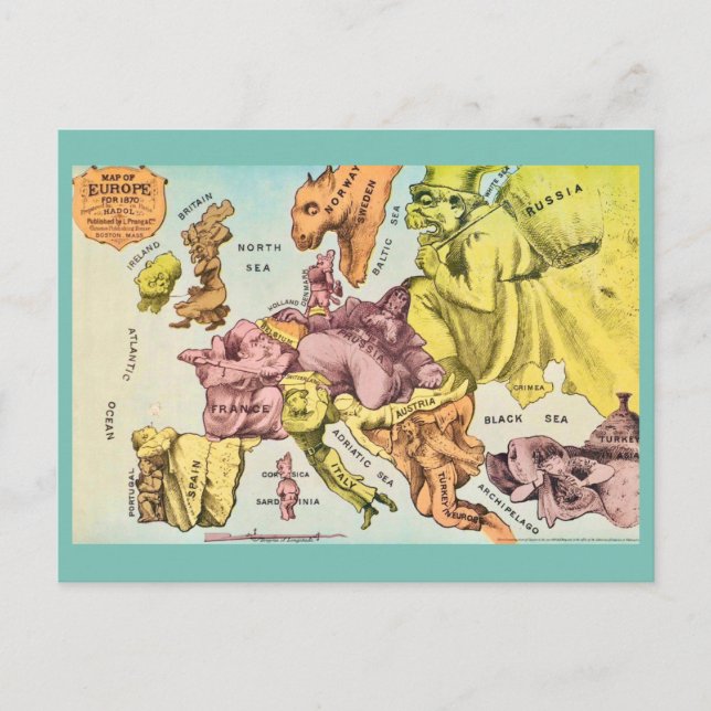 Wacky Old Europe Map Postcard (Front)