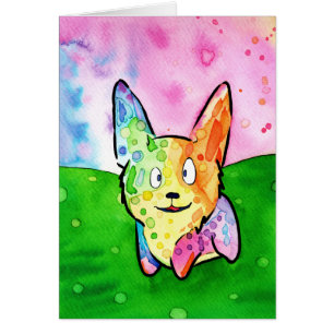 Wacky Rainbow Watercolor Corgi Greeting Card