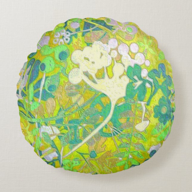 Wacky Retro Floral 2 Round Pillow (Front)