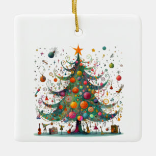 Wacky Whimsical Christmas Tree, Bright Colours Ceramic Ornament