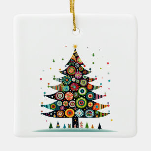 Wacky Whimsical Christmas Tree, Bright Colours Ceramic Ornament