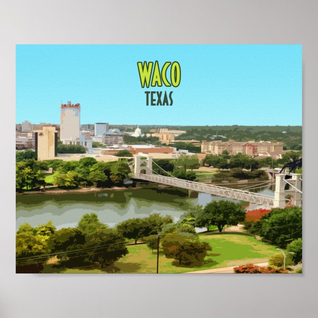 Waco Texas Brazos River Downtown Vintage Poster (Front)