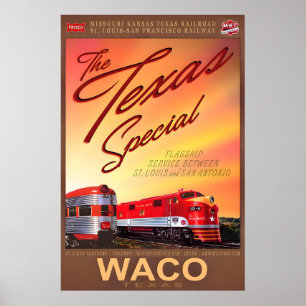 Waco Texas Special Retro Train Poster MKT Katy
