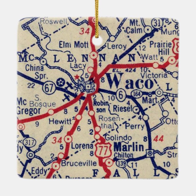 Waco TX 1941 Map Ceramic Ornament (Back)