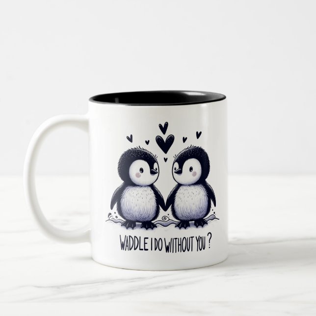 Waddle I Do Without You? Penguin Two-Tone Coffee Mug (Left)