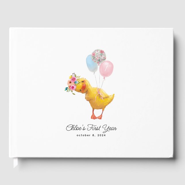 Waddle it be Floral Duck, Baby Shower Guest Book (Front)