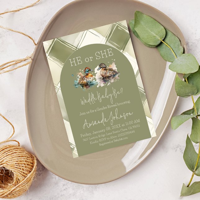 Waddle It Be Green Mallard Duck Gender Reveal Invitation (Creator Uploaded)