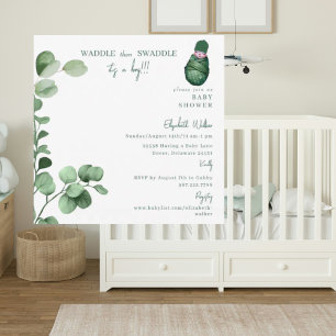 Waddle then Swaddle It's a Boy Green Baby Shower Invitation