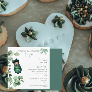 Waddle then Swaddle It's a Girl Green Baby Shower Invitation