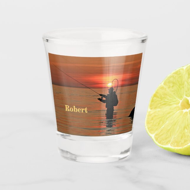 Wade Fishing At Sunset Personalized Shot Glass (Front)