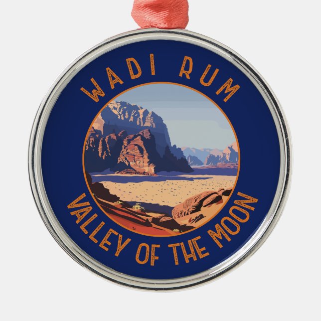 Wadi Rum Jordan Retro Distressed Circle Metal Ornament (Front)