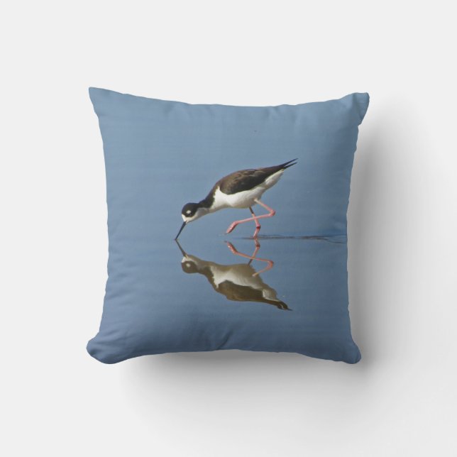 Wading Bird Calm Water Reflection Photo Nature Throw Pillow (Front)