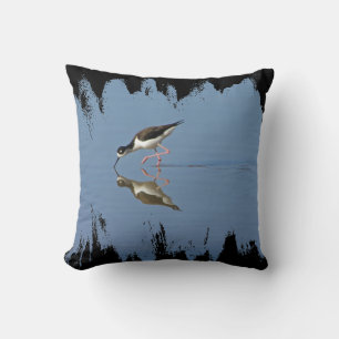 Wading Bird on Calm Water Reflection Nature Photo Throw Pillow