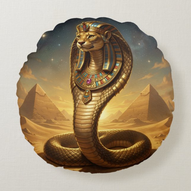 Wadjet – Egyptian Cobra Goddess Round Pillow (Front)
