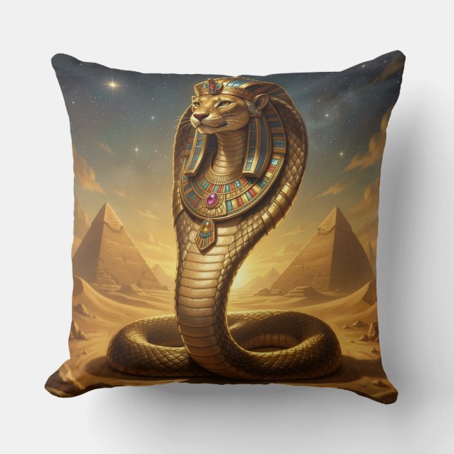 Wadjet – Egyptian Cobra Goddess Throw Pillow (Front)