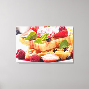 Waffle cake with fresh berry fruit canvas print