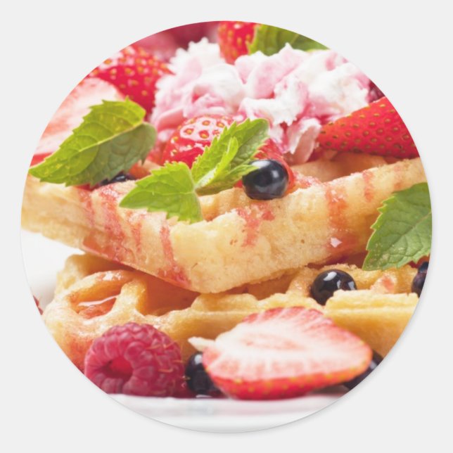 Waffle cake with fresh berry fruit classic round sticker (Front)
