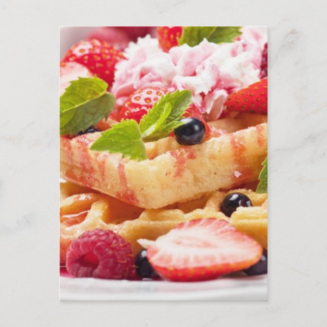 Waffle cake with fresh berry fruit postcard (Front)