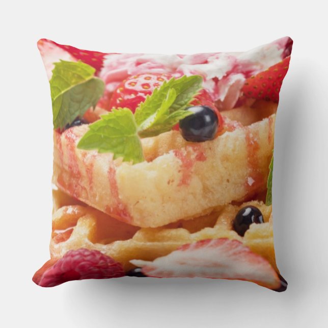 Waffle cake with fresh berry fruit throw pillow (Front)