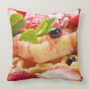 Waffle cake with fresh berry fruit throw pillow