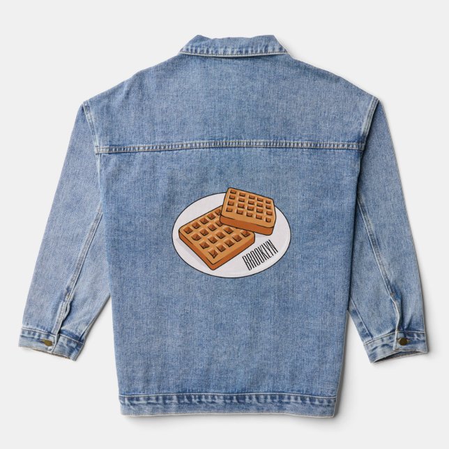 Waffle cartoon illustration  denim jacket (Back)