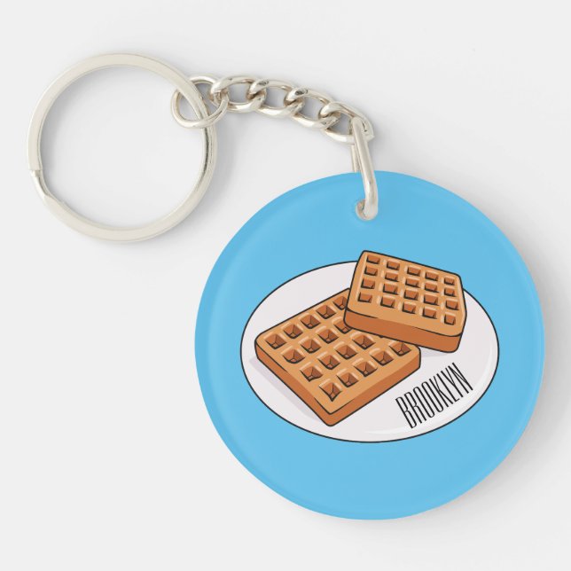 Waffle cartoon illustration  keychain (Front)
