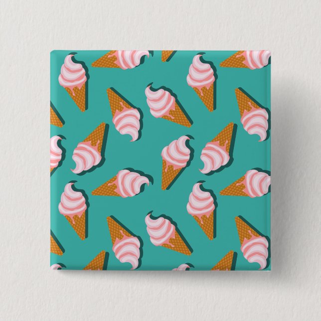 Waffle cones ice cream and frozen yogurt pattern 2 inch square button (Front)