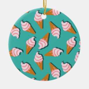Waffle cones ice cream and frozen yogurt pattern ceramic ornament