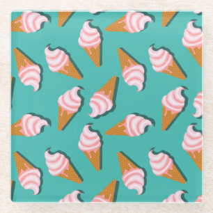Waffle cones ice cream and frozen yogurt pattern glass coaster