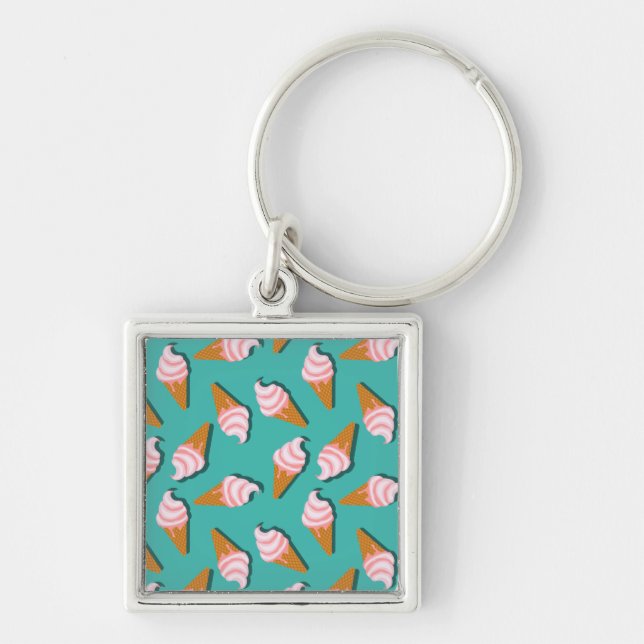 Waffle cones ice cream and frozen yogurt pattern keychain (Front)