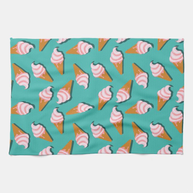 Waffle cones ice cream and frozen yogurt pattern kitchen towel (Horizontal)