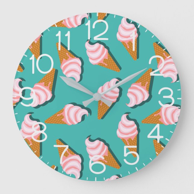 Waffle cones ice cream and frozen yogurt pattern large clock (Front)