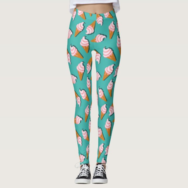 Waffle cones ice cream and frozen yogurt pattern leggings (Front)