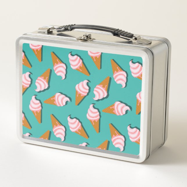 Waffle cones ice cream and frozen yogurt pattern metal lunch box (Front)
