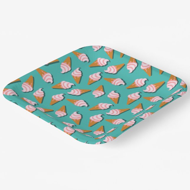 Waffle cones ice cream and frozen yogurt pattern paper plate (Angled)