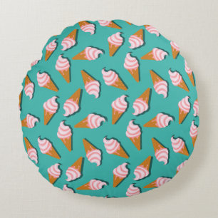 Waffle cones ice cream and frozen yogurt pattern round pillow