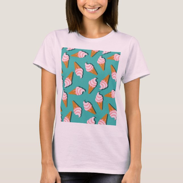 Waffle cones ice cream and frozen yogurt pattern T-Shirt (Front)