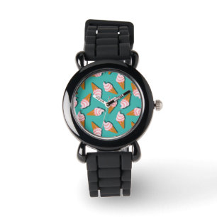 Waffle cones ice cream and frozen yogurt pattern watch