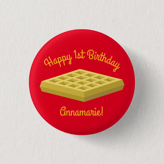 Waffle Cute Breakfast Brunch Kids 1st Birthday 1 Inch Round Button (Front)