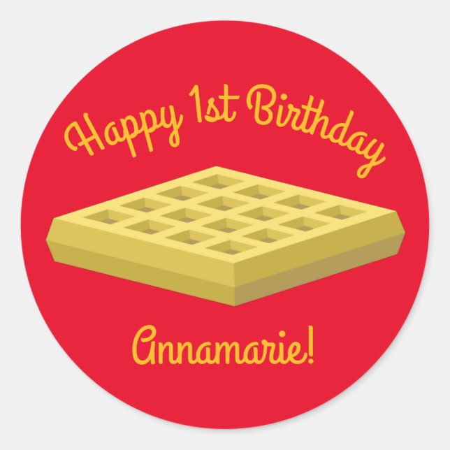 Waffle Cute Breakfast Brunch Kids 1st Birthday Classic Round Sticker (Front)