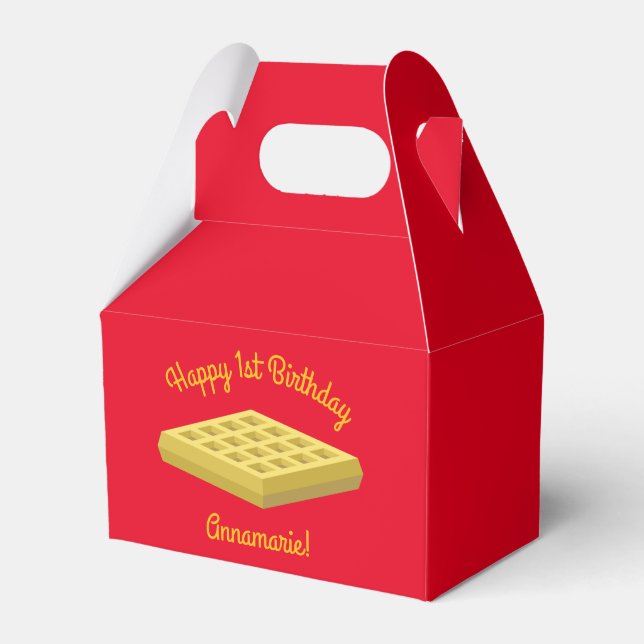 Waffle Cute Breakfast Brunch Kids 1st Birthday Favor Box (Front Side)