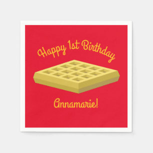 Waffle Cute Breakfast Brunch Kids 1st Birthday Napkin