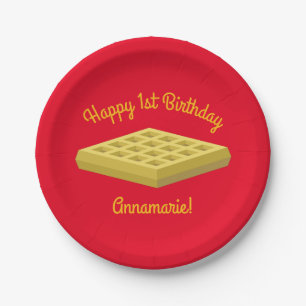 Waffle Cute Breakfast Brunch Kids 1st Birthday Paper Plate