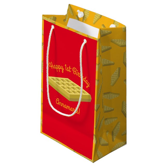 Waffle Cute Breakfast Brunch Kids 1st Birthday Small Gift Bag (Front Angled)