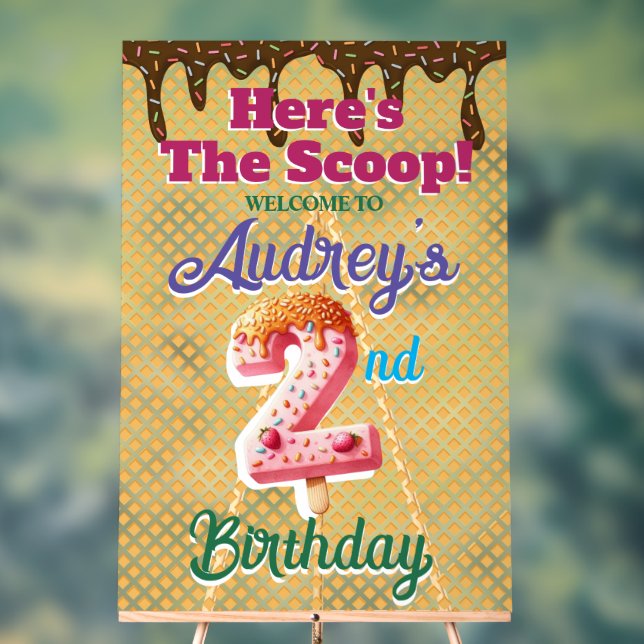 Waffle Ice Cream Cone 2nd Birthday Acrylic Sign (Neutral)