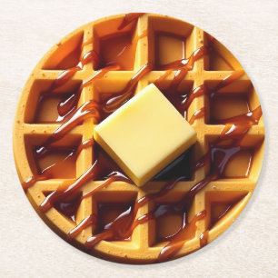 Waffle illustration round paper coaster