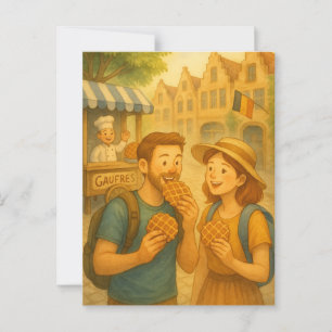Waffle Moment in Belgium – Illustrated Travel Post Postcard