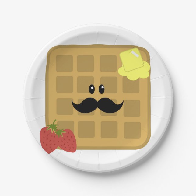 Waffle Moustache Man with Strawberries Paper Plate (Front)