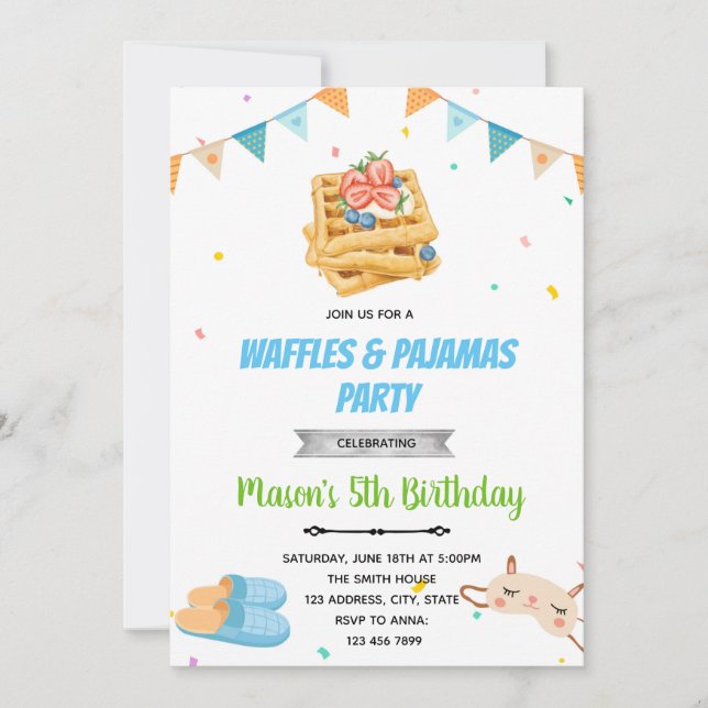Waffle pyjamas birthday invitation (Front)