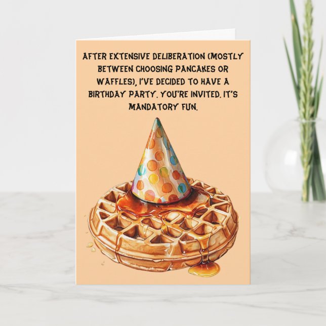 Waffle-Themed Satirical Birthday Bash Invitation (Front)